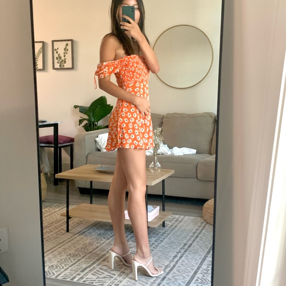 Zara mini floral over the shoulder dress